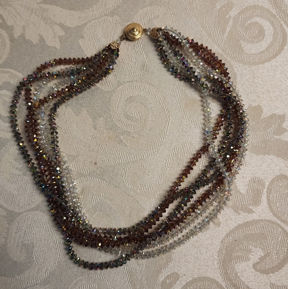 BERGERE Vintage 70's Rare Glass Beads Aurora Borealis Multistrand Necklace - Picture 9 of 16